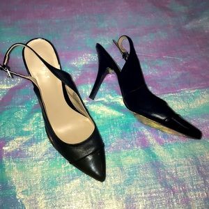 Nine West Geordene Black Leather Slingback Pumps